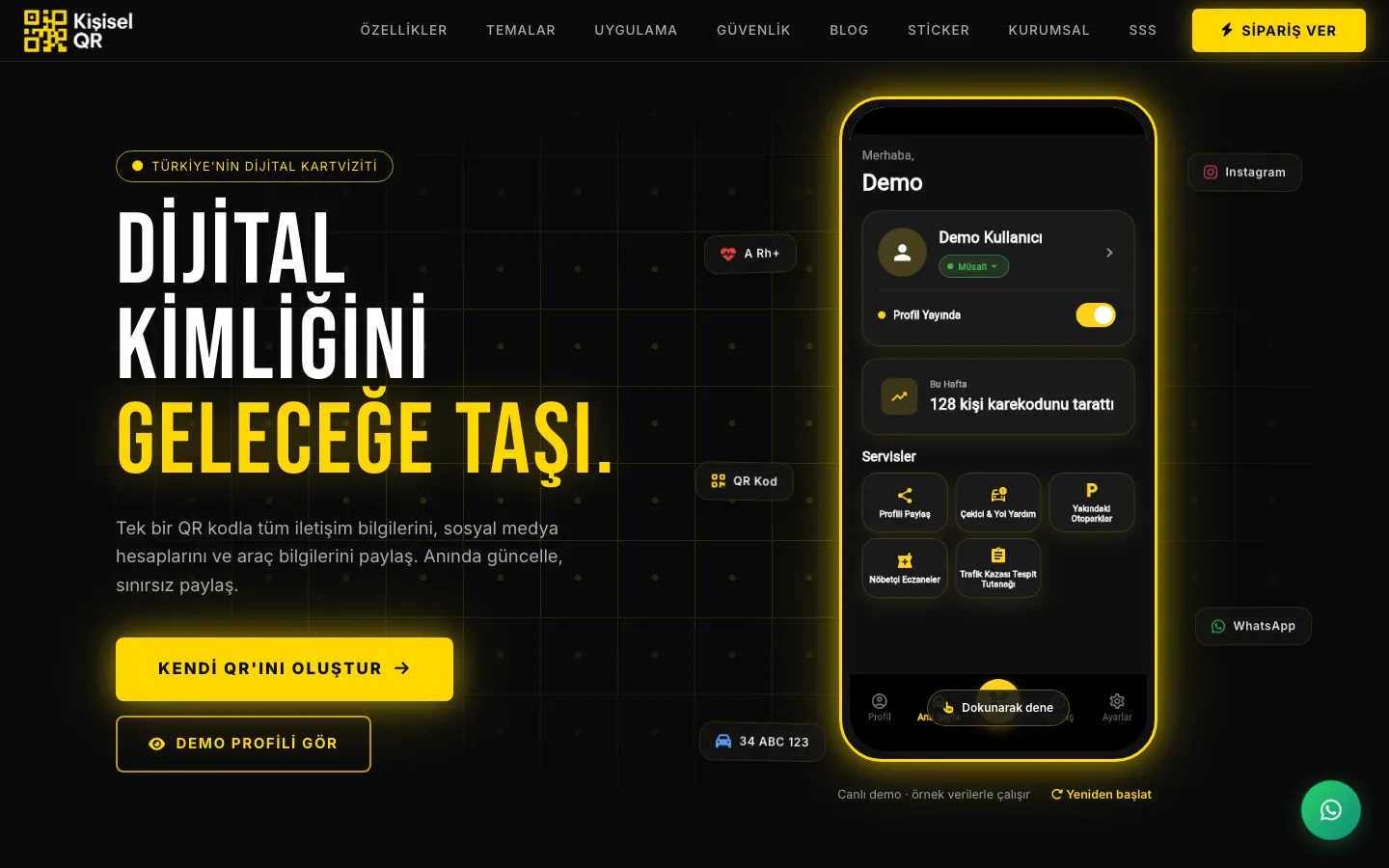 Kişisel QR sitesinin masaüstü görünümü